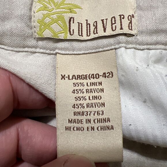 Cubavera Pants Linen Rayon Men's XL (40-42 X 32) Beige Off White Elastic Waist - Picture 7 of 11